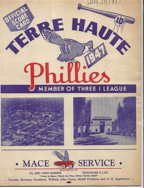 1947 Terre Haute Phillies Minor League Program 