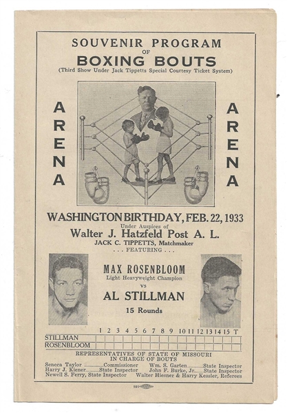 1933 Maxie Rosenbloom vs. Al Stillman Light Heavyweight Championship Program 