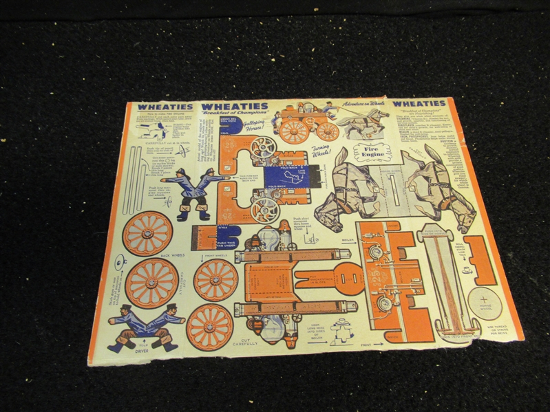 1950's Wheaties Back Panel - Adventures on Wheels Series - Fire Engine