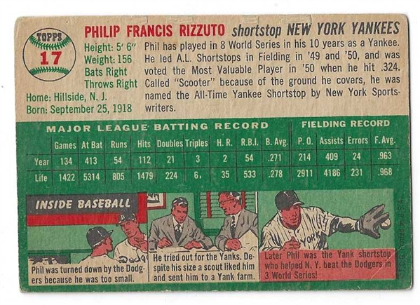 1954 Phil Rizzuto (HOF) Topps Baseball Card 