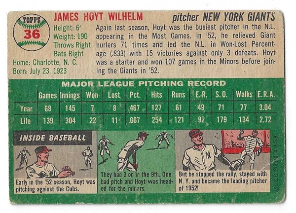 1954 Hoyt Wilhelm (HOF) Topps Baseball Card