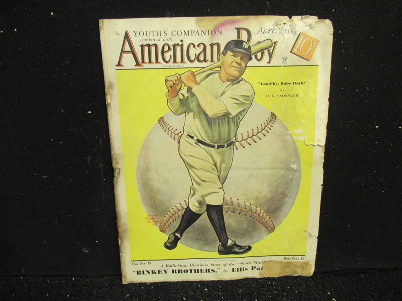 1935 Babe Ruth - American Boy Magazine - Front Cover Portrayal 