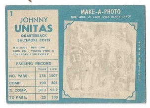 1961 Johnny Unitas (HOF) Topps Football Card