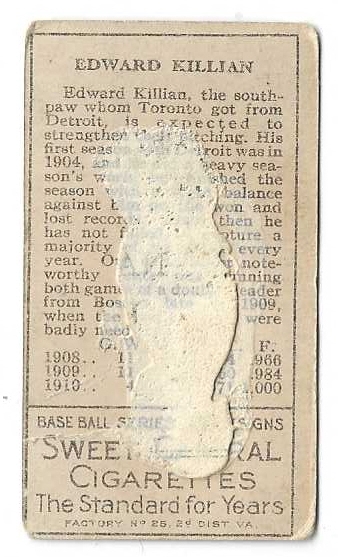 1911 Ed Killian (Detroit Tigers)  T205 Gold Border Tobacco Card 
