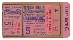 1947 World Series - Dodgers vs Yankees -  Game #5 at Ebbets Field Ticket - Ex condition