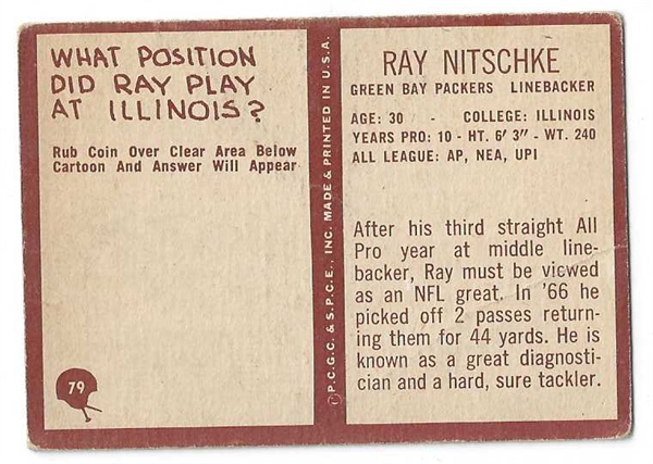 1967 Ray Nitschke (HOF - Green Bay Packers) Philadelphia Gum Football Card 