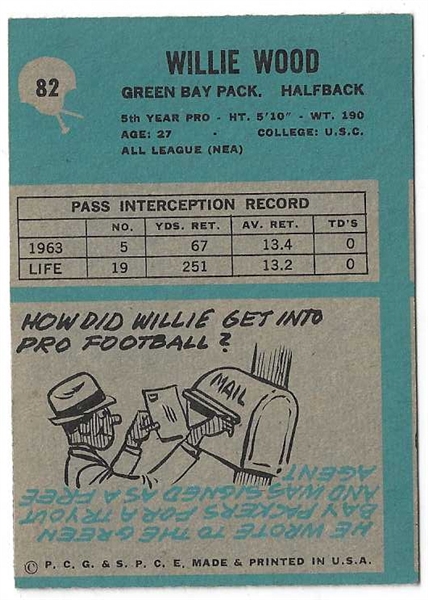 1964 Willie Wood - (HOF) Philadelphia Gum Football Card 