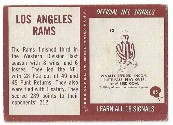1964 LA Rams Team -  Philadelphia Gum Football Card 