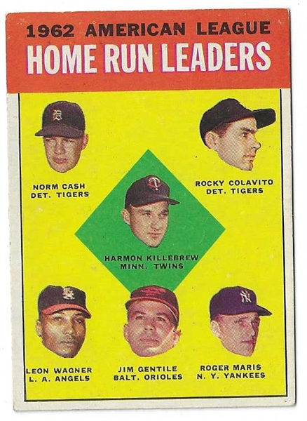 1963 Topps AL HR Leaders for 1962 Card - Maris, Killebrew, Colavito - Better Grade