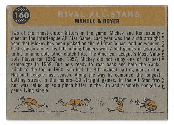 1960 Mantle & Boyer (Rival All-Stars) Topps Baseball Card - Better Grade Card