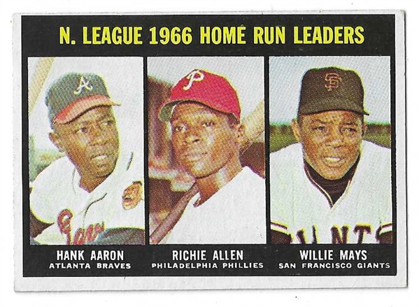 1967 NL HR Leaders for 1966 Card - Aaron, R. Allen, Mays - High Grade