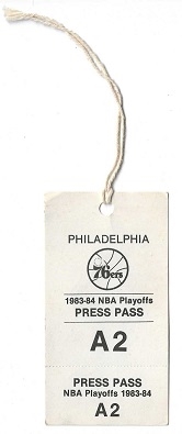 1983 - 84 Philadelphia 76'ers NBA Playoffs Official Press Pass
