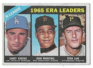 1966 NL ERA Leaders for 1965 Season Card - Koufax, Marichal & V. Law