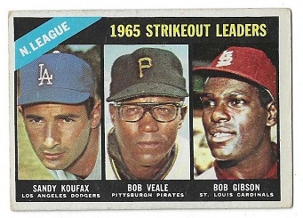 1966 NL Strikeout Leaders for 1965 Season Topps Card - Koufax, B. Veale & Gibson