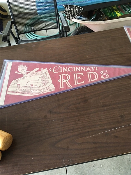 C. 1960's Cincinnati Reds Mr. Red Coming Out of Crosley Field Full Size Pennant 