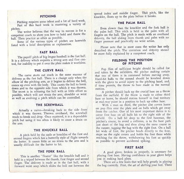 1962 Mickey Mantle Fold Open Batting Tips Brochure