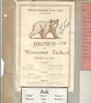 1930 Brown University (NCAA) Football Scorecard vs. Worcester Tech with Accompanying Scrapbook Page