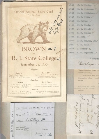 1930 Brown University (NCAA) Football Scorecard vs. Rhode Island State College with Accompanying Scrapbook Page