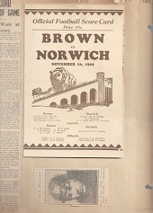 1929 Brown University (NCAA) vs. Norwich Football Scorecard with Accompanying Page
