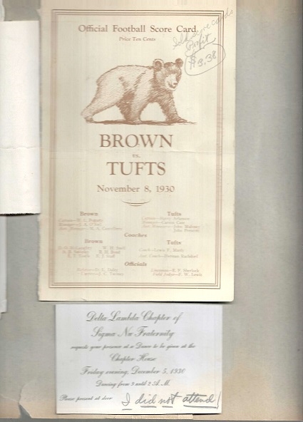 1930 Brown University (NCAA) Lot of (2) Football Program/Scorecards with Accompanying Page
