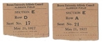 1927 Brown University (NCAA) Lot of (2) Baseball Ticket Stubs 