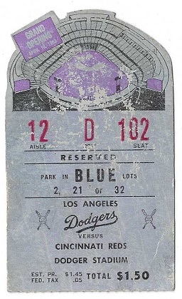 1962 Dodger Stadium - Grand Opening Ticket - 1st Game Ever