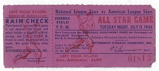 1944 MLB All-Star Game Ticket At Pittsburgh's Forbes Field 