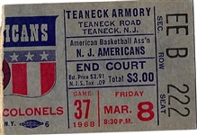 1968 NJ Americans (ABA) Ticket Stub vs. Kentucky Colonels 