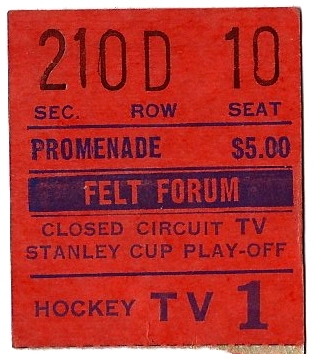 C. 1960's Stanley Cup Playoff Ticket Stub From the Felt Forum