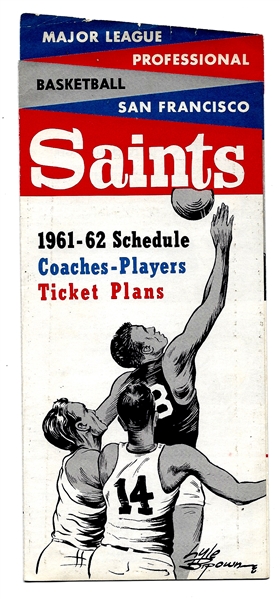 1961-62 San Francisco Saints (Pro Basketball) Fold Open Ticket & Team Info Brochure