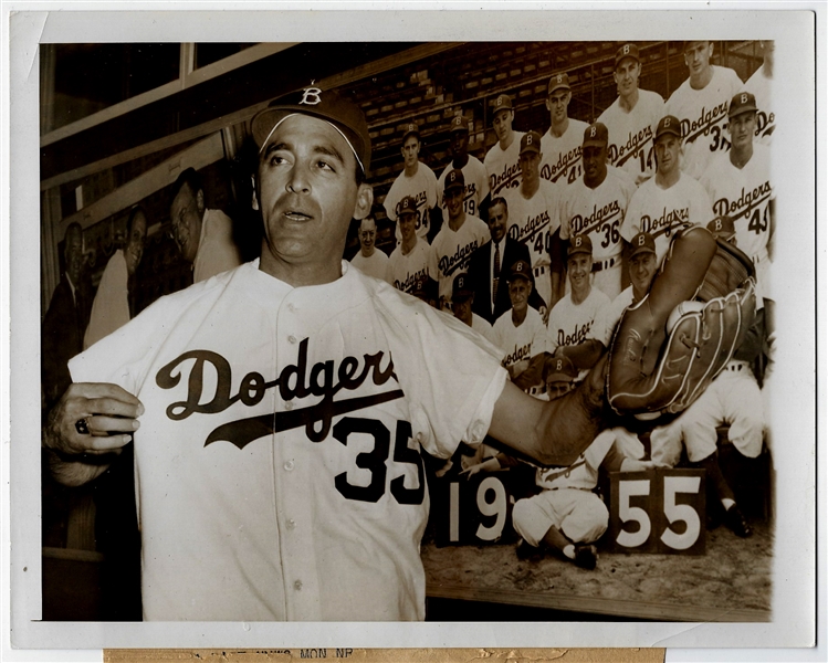 1956 Sal Maglie Joins the Brooklyn Dodgers Wire Photo with Tag