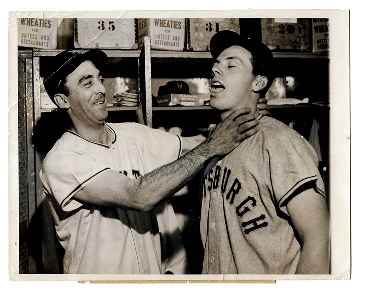 1950 Sal Maglie - Gus Bell Ends Maglie's Scoreless Streak of (45) Innings With a HR - Wire Photo