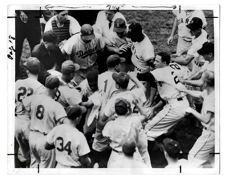 1953 NY Giants vs. Brooklyn Dodgers Program - On Field Melee - With Game Wire Photo