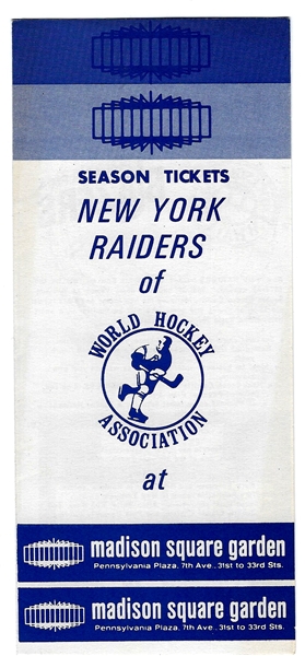 1972 - 73 New York Raiders (WHA) Fold Open Season Ticket Brochure
