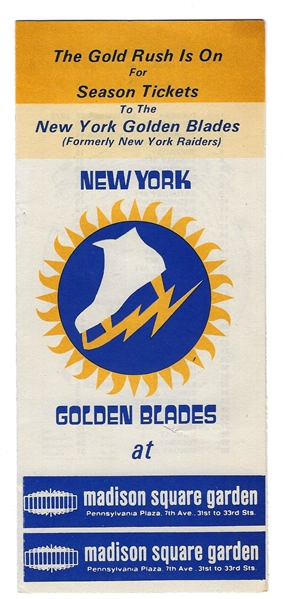 1973-74 NY Golden Blades (WHA) Fold Open Ticket Brochure