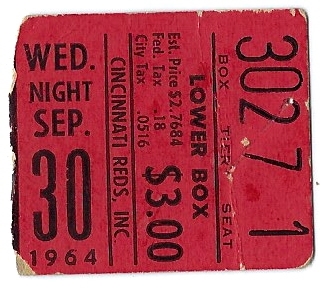 1964 Cincinnati Reds - Pennant Hopes Dashed After Losing (5) of their last (6) Games Ticket Stub