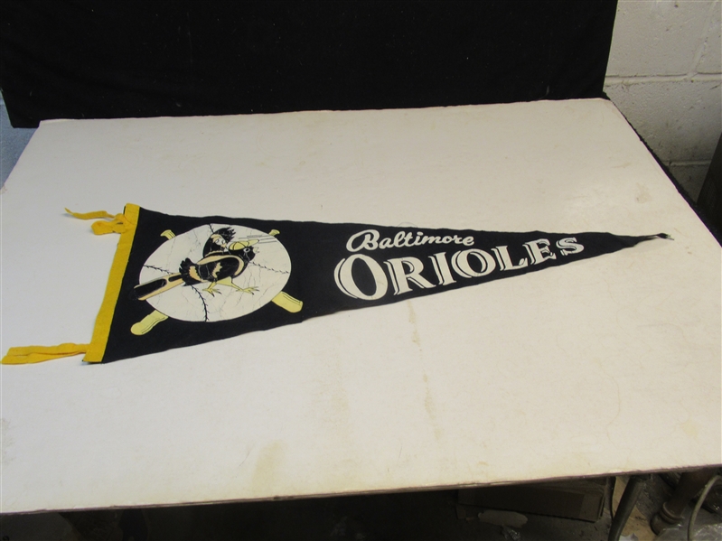 1950's Baltimore Orioles Full Size Felt Pennant Approx. 12 x 30 