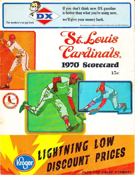 1970 St. Louis Cardinals Official Scorecard at Busch Stadium