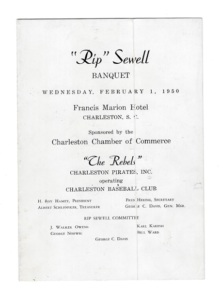 1950 Rip Sewell (MLB Player) Testimonial Banquet Program