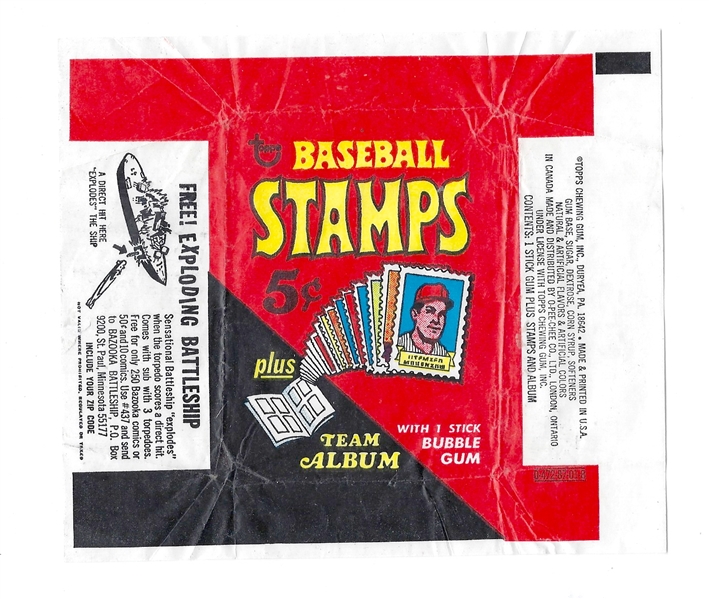 1969 Topps Baseball Stamps Wax Pack Wrapper