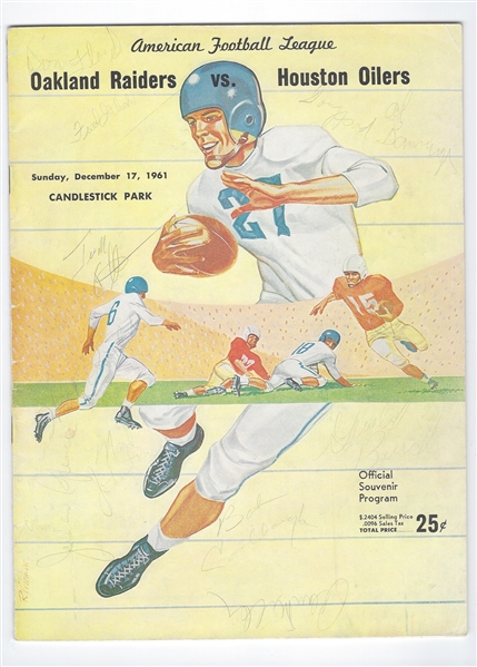 1961 Oakland Raiders (Early AFL) vs. Houston Oilers Pro Football Program with Numerous Front Cover Autographs