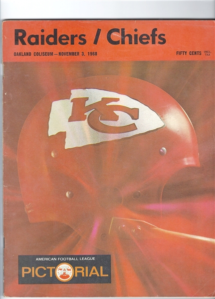 1968 Oakland Raiders (AFL) vs.  KC Chiefs Official Pro Football Program at Oakland