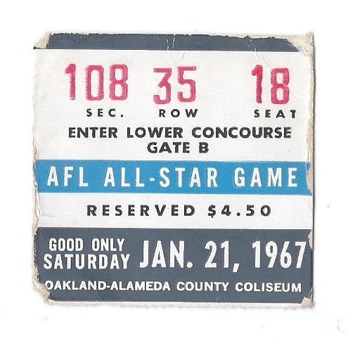 1967 AFL All-Star Game (Oakland Coliseum) Official Program & Ticket Stub