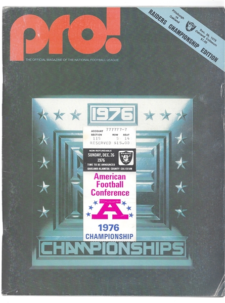 1976 AFC Championship Game - Oakland Raiders vs. Pittsburgh Steelers - Official Program & Ticket Stub