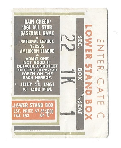1961 MLB All-Star Game (Candlestick Park)  Ticket Stub - July 11, 1961
