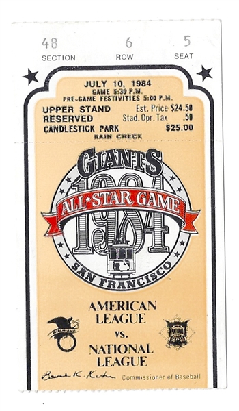 1984 MLB All-Star Game Ticket Stub at San Francisco