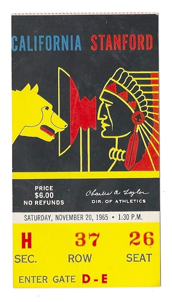 1965 Cal vs. Stanford (NCAA) College Football Ticket at Stanford
