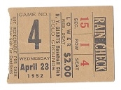 1952 NY Giants (vs. Boston Braves) Ticket Stub - 4/23/52 - Hoyt Wilhelm is the Hero