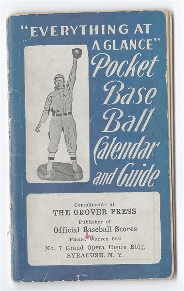 1919 Everything At A Glance - Pocket Baseball Guide & Calendar with Joe Jackson
