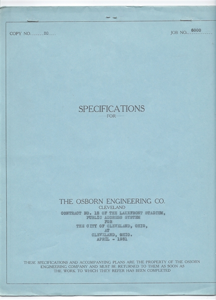 1931 Osborn Engineering Company Contract & Specifications for the PA System at Cleveland Municipal Stadium